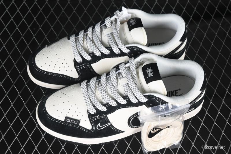 Nike SB Dunk Low Stussy x Gucci Triple Collaboration - Irregular Black Swoosh Anniversary Custom Low-Top Casual Sneakers - FC1688-196