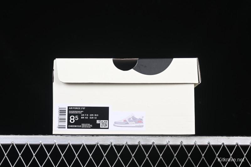 Nike Air Force 1 '07 Low Supreme Collaboration Grey Swoosh Red Tab Low-Top Casual Sneakers - CH6336-510