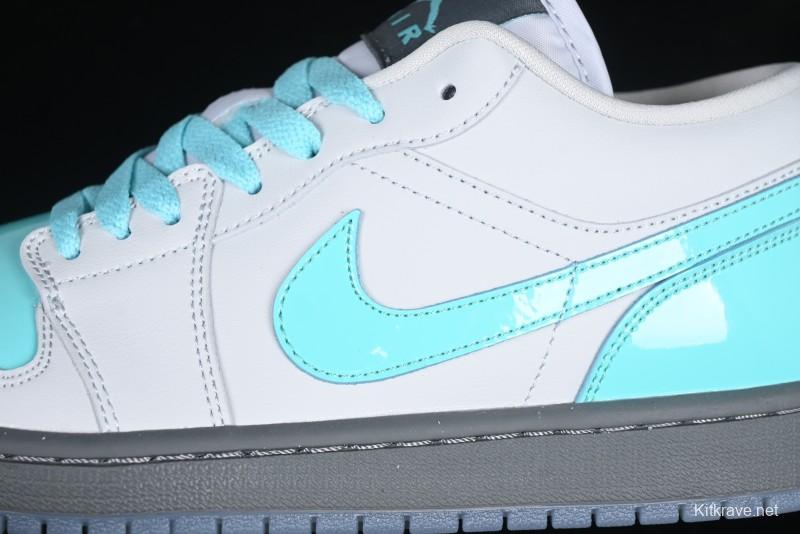 Nike Air Jordan 1 Low AJ1 Patent Leather Grey Green Casual Sneakers - HQ3599-025