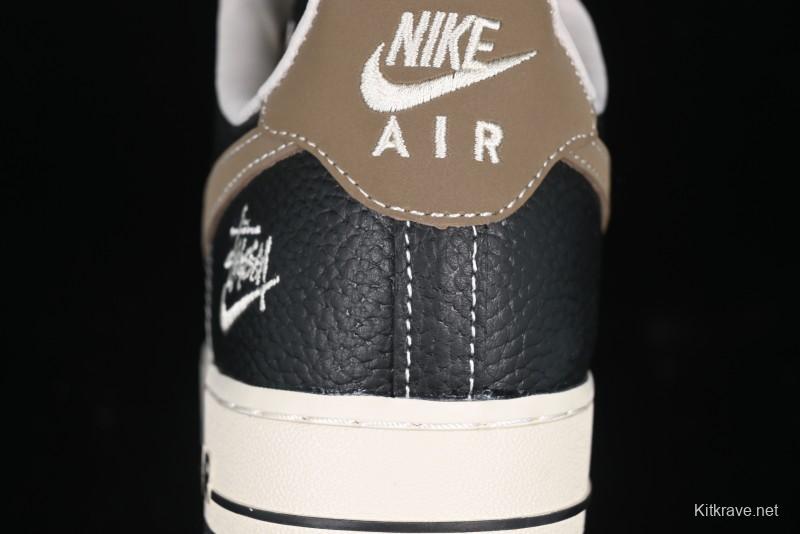 Nike Air Force 1 '07 Low Stussy Collaboration Black Leather & Gum Sole Low-Top Casual Sneakers - CH6336-519