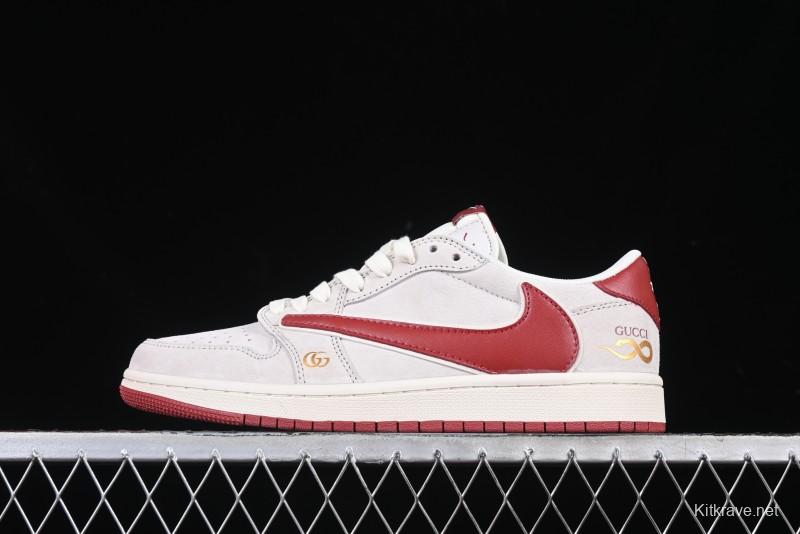 Nike Travis Scott x Fragment Design x Air Jordan 1 Low OG SP AJ1 Retro Sneakers with Reverse Swoosh - XZ6188-056