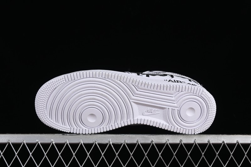 Nike Air Force 1 '07 Low Casual Sneakers with Black and White Hand-Drawn Manga Design - CW2288-811