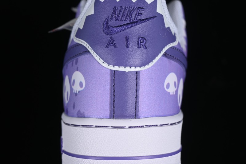 Nike Air Force 1 Low Witch Collaboration Custom Leather Sneakers with Gradient White-Purple and Skull Design - CW2288-111
