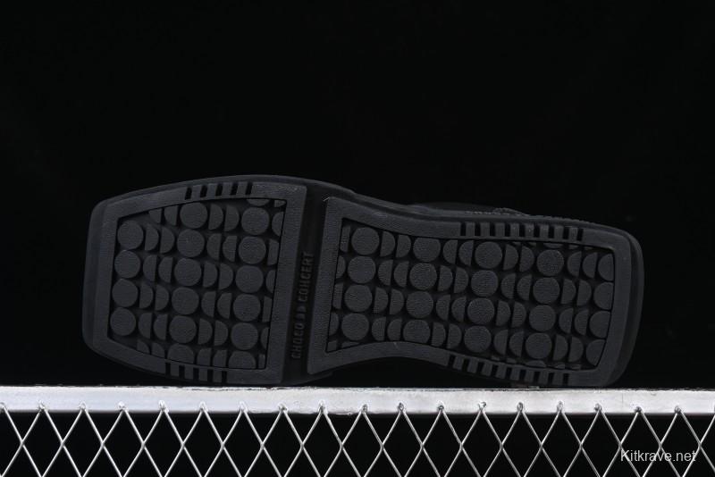 Choco Concert Leather Round Square Asymmetric Fashion Sneakers Black - AJE5