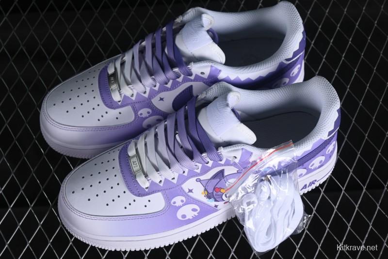 Nike Air Force 1 Low Witch Collaboration Custom Leather Sneakers with Gradient White-Purple and Skull Design - CW2288-111