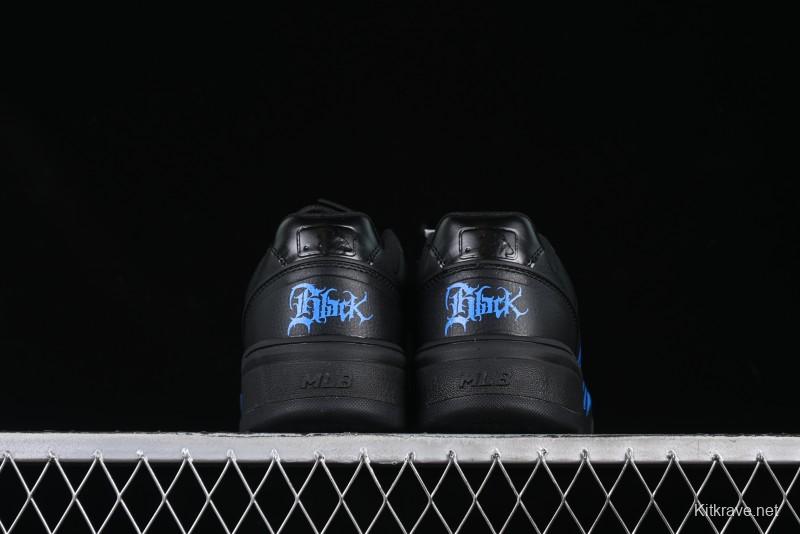 NY Yankees Black Leather Sneakers with Bold Blue Logo
