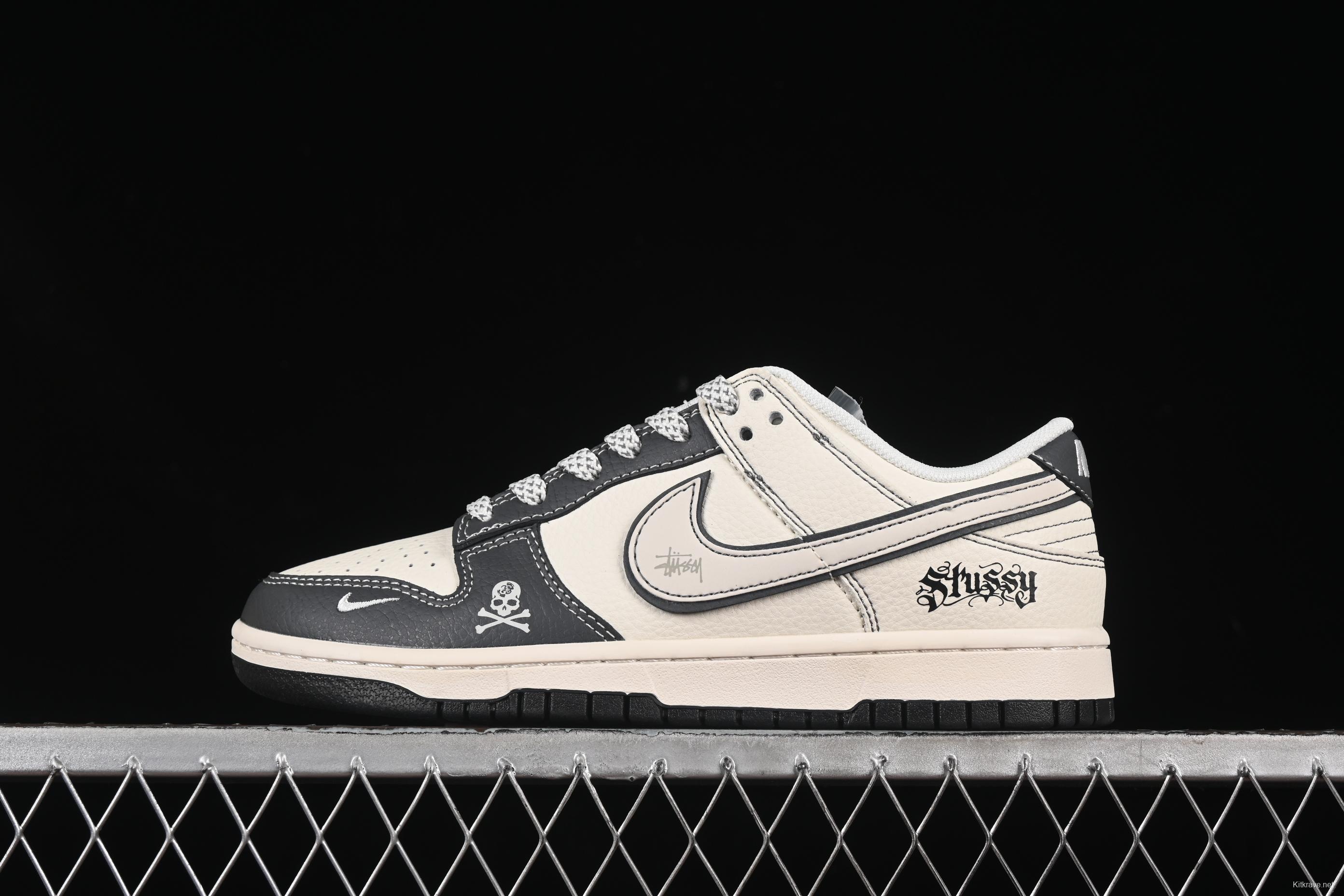 Nike SB Dunk Low Stussy Collaboration Skull Black Anniversary Custom Low-Top Casual Skate Shoes - ZH2598-270
