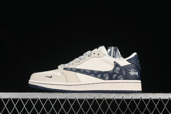 Nike Travis Scott x Fragment Design x Air Jordan 1 Low OG SP AJ1 Retro Sneakers with Reverse Swoosh - JJ2508-551