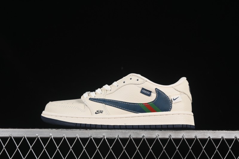 Nike Travis Scott x Fragment Design x Air Jordan 1 Low OG SP AJ1 Gucci Collaboration Green Red Stripe Swoosh Low-top Casual Sneakers - XS2024-027