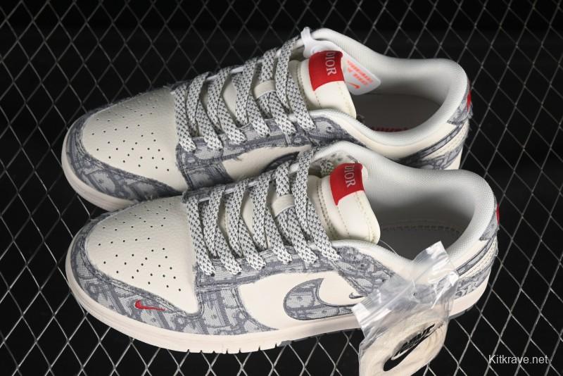 Nike SB Dunk Low Dior Collection Woven Grey Check Anniversary High-End Custom Low-Top Casual Skate Shoes - SJ2558-013