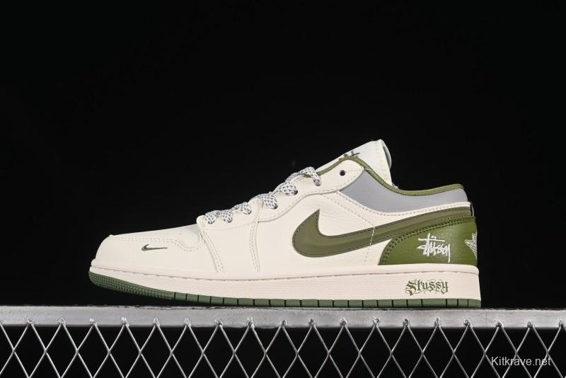 Nike Air Jordan 1 Low Stussy Collaboration Retro Basketball Shoes with 3D Swoosh - XS6086-558