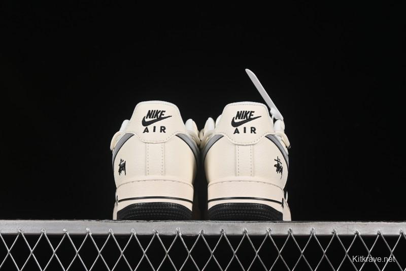 Nike Air Force 1 '07 Low Stussy Collaboration Black Diamond Lace-Up Casual Sneakers - DM6868-073