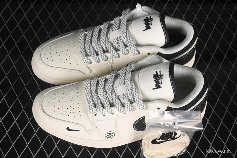 Nike Air Jordan 1 Low AJ1 Stussy Beige Black Canvas Custom High-End Retro Basketball Shoes - XS6086-561