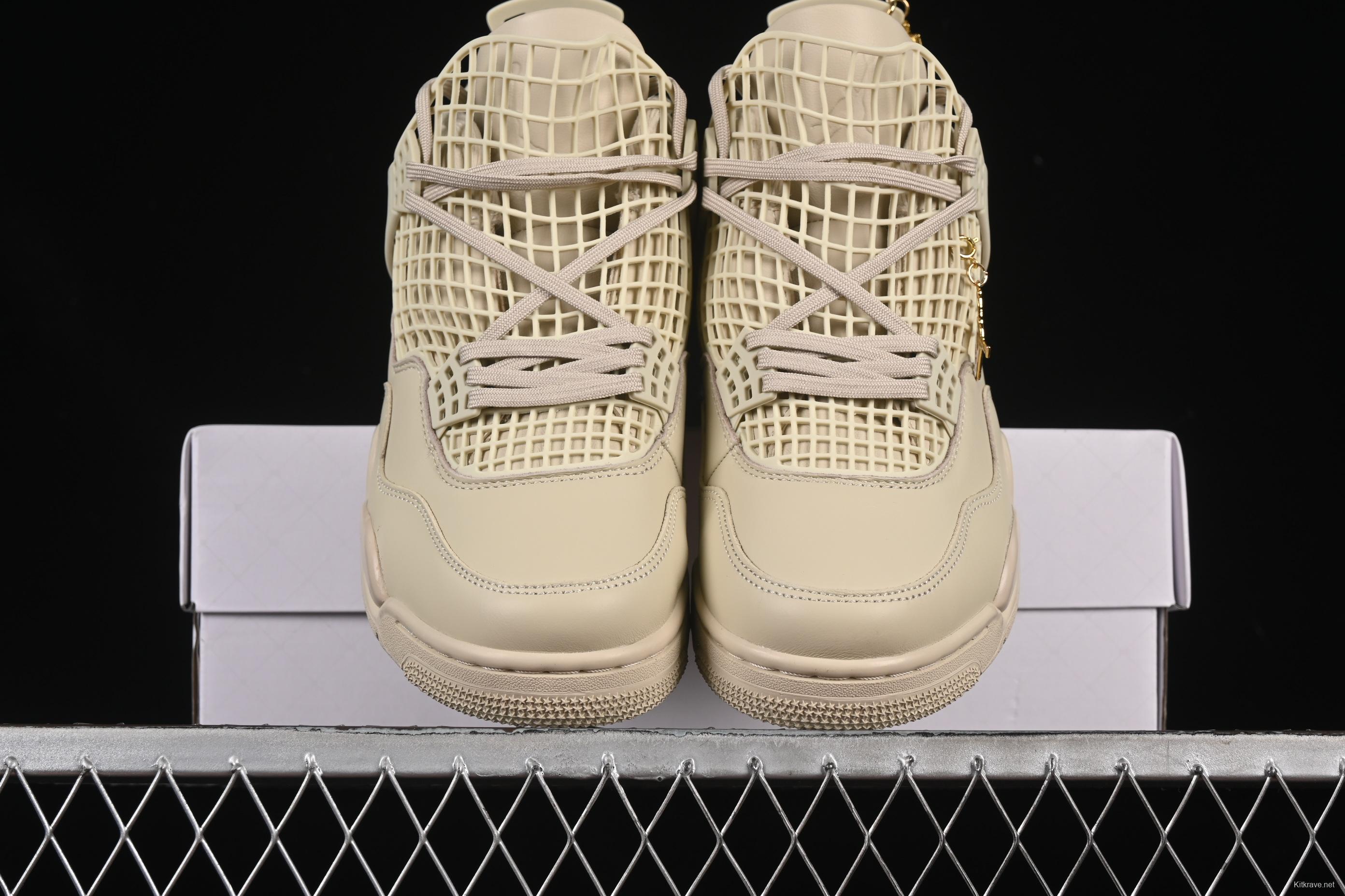 Nike Air Jordan 4 Retro Basketball Shoes in Rattan with NET Design - FN7251-200