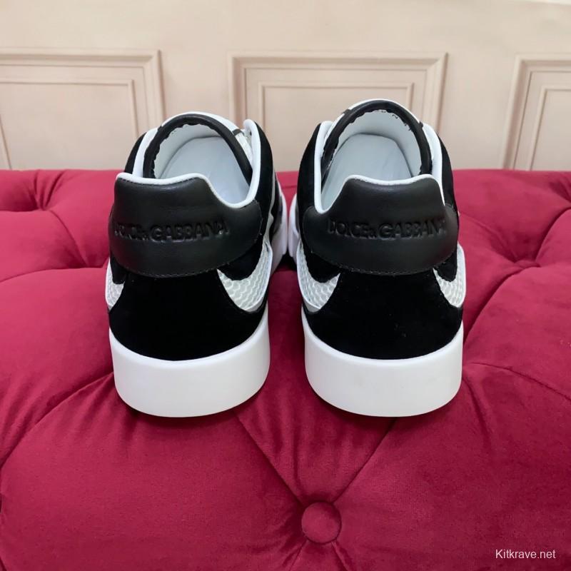 2025 Unisex Dolce & Gabbana Black White Mesh Leather Sneakers
