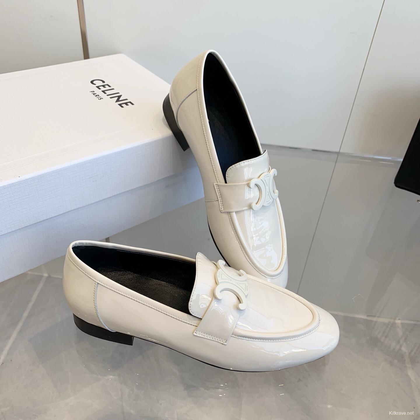 2025 Women Celine White Patent Leather Loafers