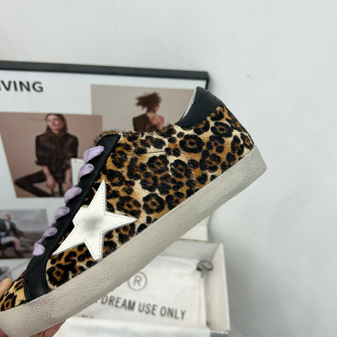2025 Women GGDB Leopard Black White Leather Suede Sneakers