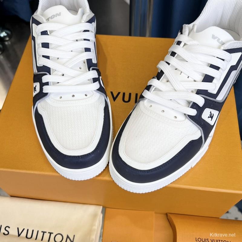 2025 Unisex Louis Vuitton White Navy Leather Trainer