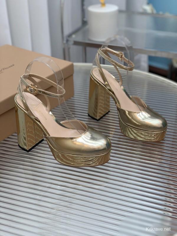 2025 Women Gianvito Rossi Gold Patent Leather Platform Sandals