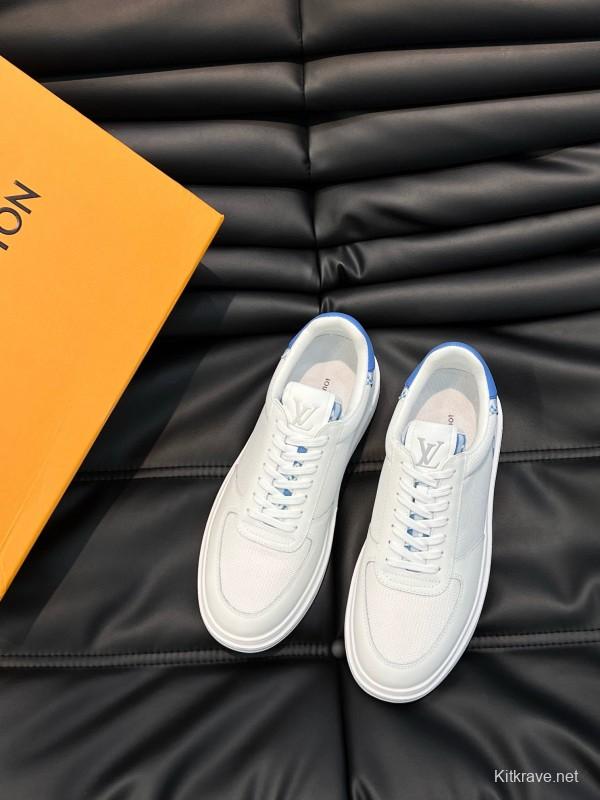2024 Unisex Louis Vuitton White Blue Cow Leather Mesh Sneakers MJ00400