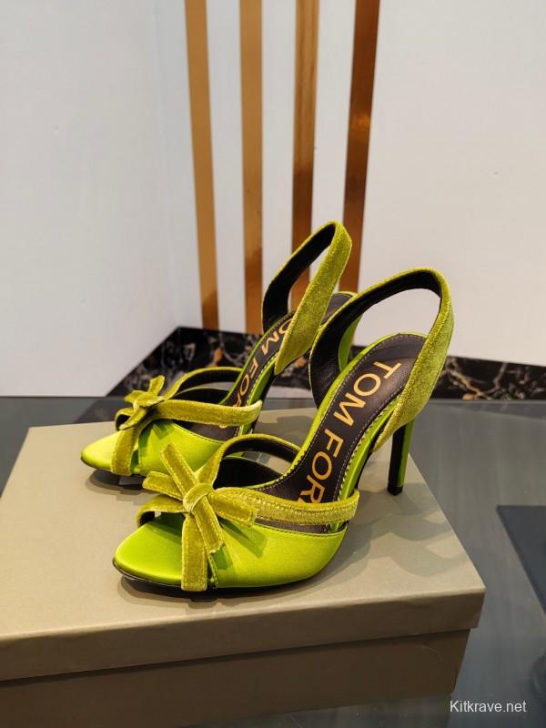 2025 Women TOM FORD Green Velvet Open Toe Slingback Heels KFY00300
