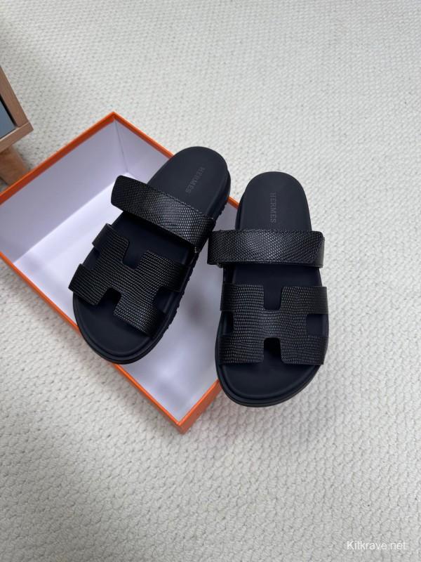 2025 Slippers Hermès Black Leather Slippers