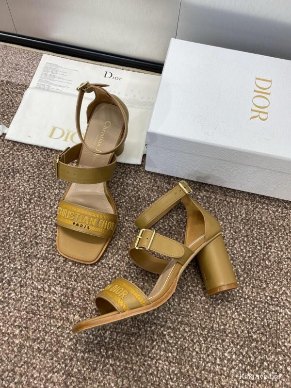 2025 Women Dior Yellow Leather Sandals Christian Dior Logo