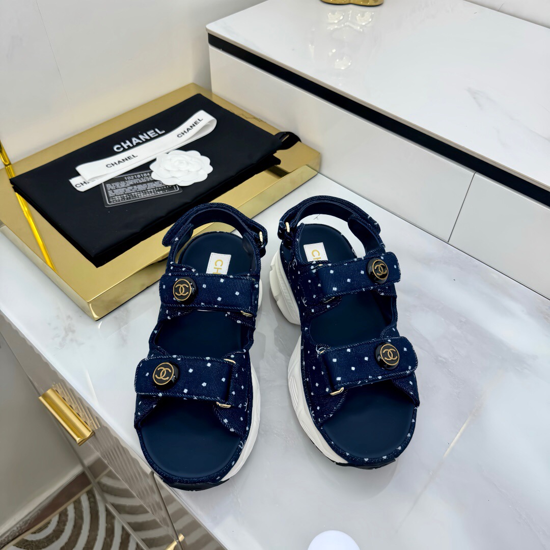 2025 Women Chanel Navy Denim Sandal Sneakers LY00330