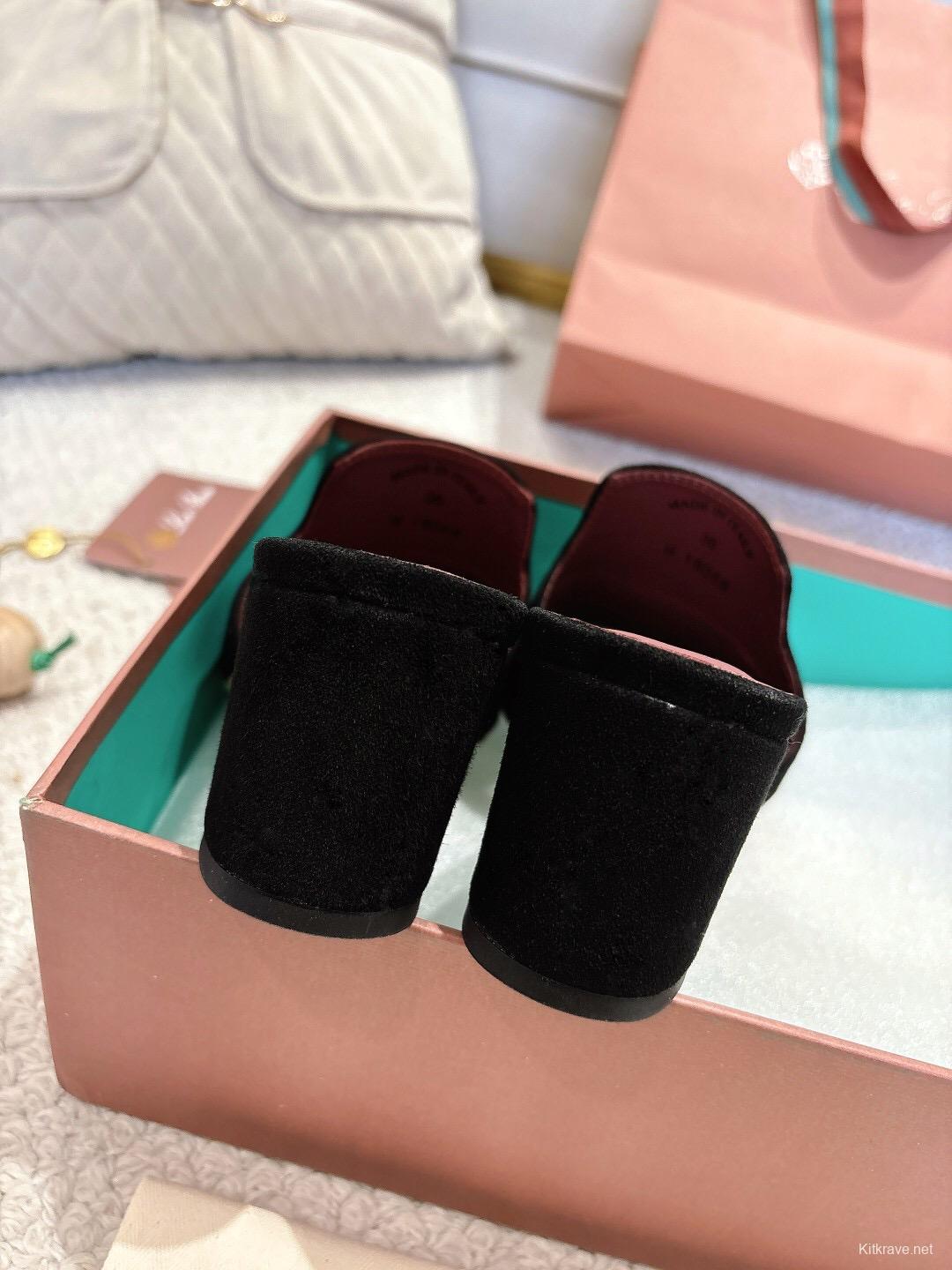 2025 Women LP Black Suede Sandals LY00290