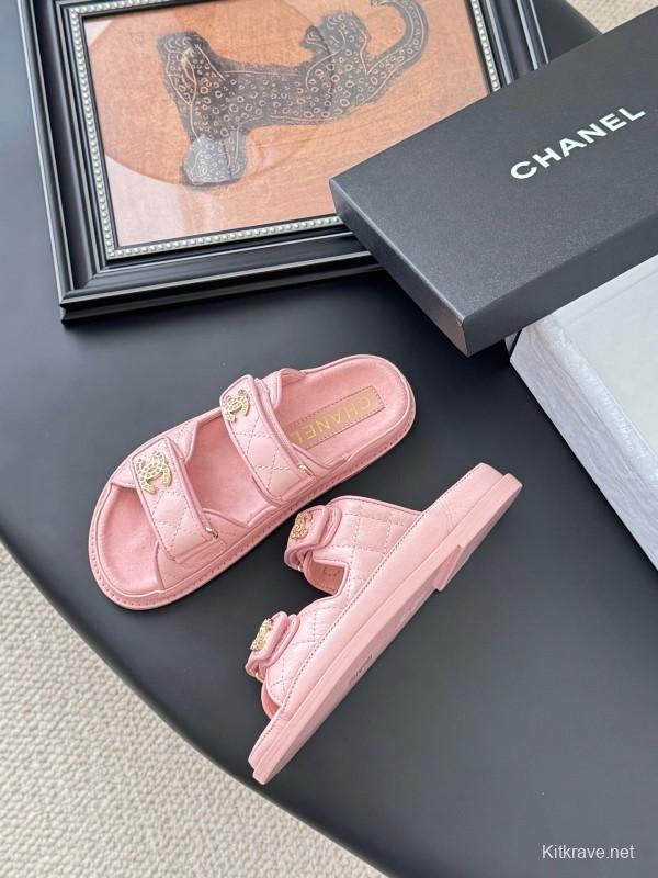 2025 Women Chanel Pink Leather Sandals LY00310