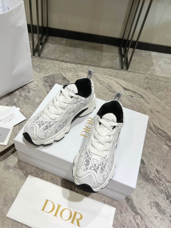 2025 Women Dior White Black Mesh Leather Sneakers