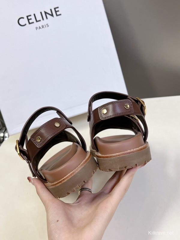 2025 Women Celine Brown Leather Sandals KFY00280