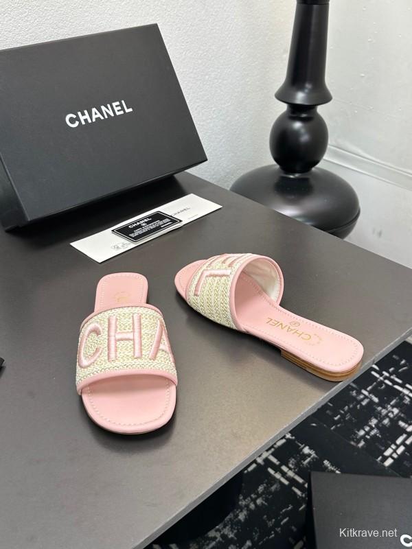 2025 Slippers CHANEL Pink Tweed Slippers