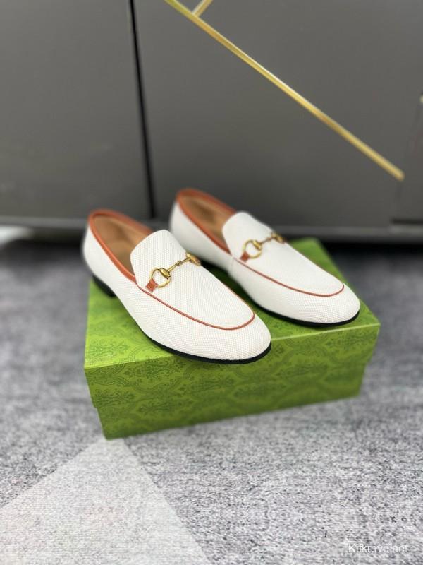 2024 Men Gucci white brown leather loafers MJ00280