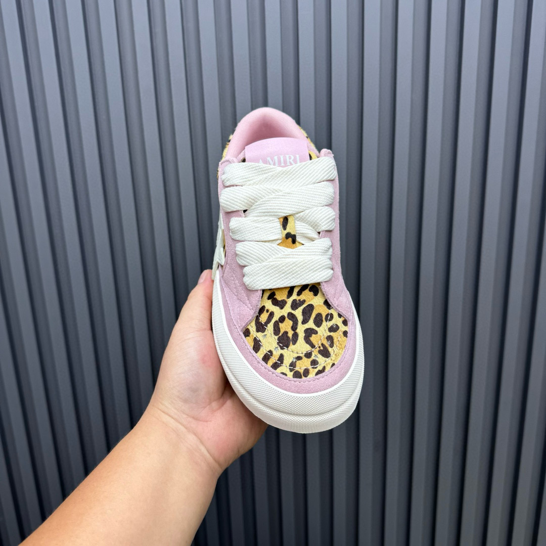 2024 Women Amiri Pink Leopard Canvas Leather Sneakers MJ00300