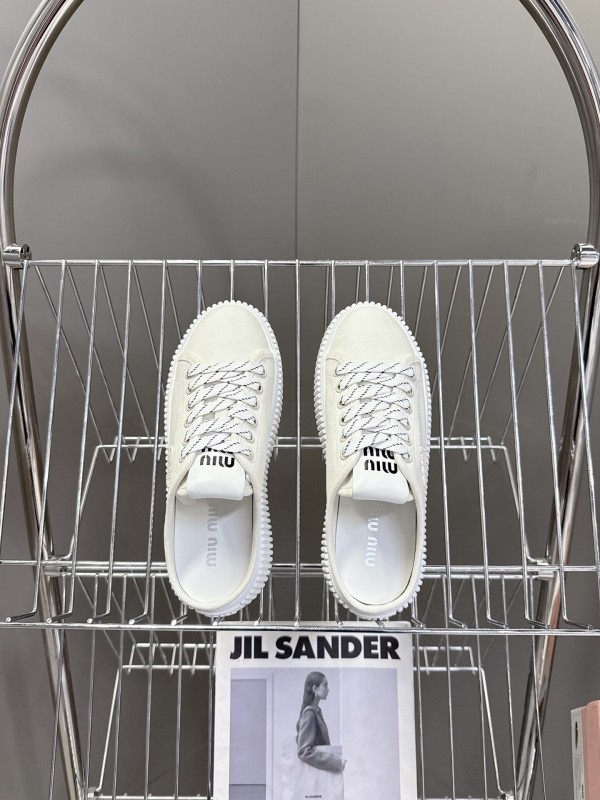 2025 Women Miu Miu White Canvas Sneakers
