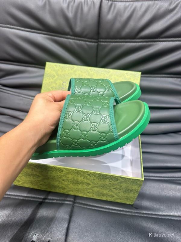 2024 Unisex Gucci Green Leather Mules MJ00200