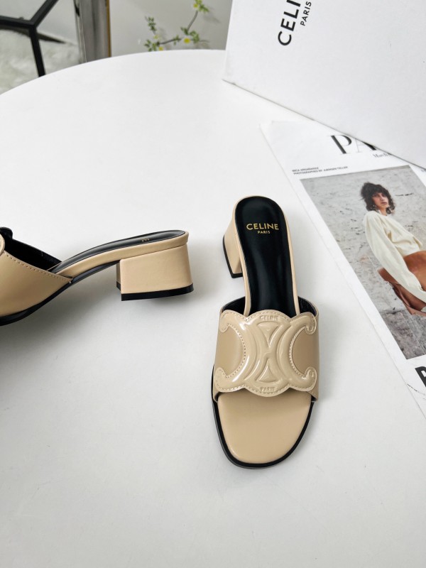 2025 Women Celine Beige Leather Mules