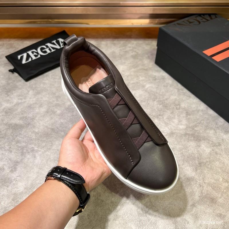 2024 Men Ermenegildo Zegna Brown Calfskin Leather Sneakers LY00000