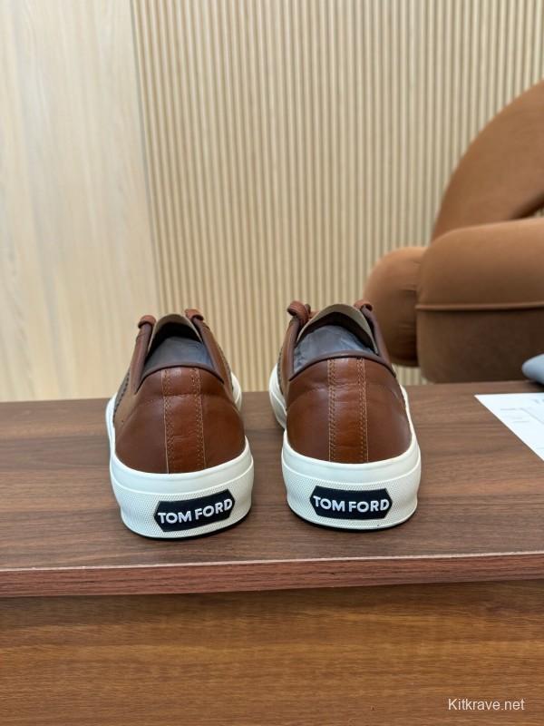 2025 Men TOM FORD Brown Black Leather Sneakers LY00360