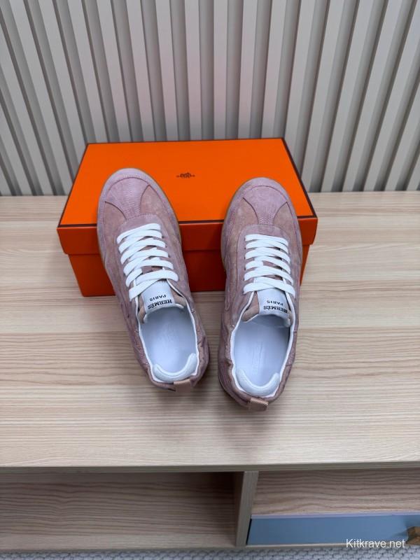 2025 Women Hermès Pink Suede Sneakers KFY00300