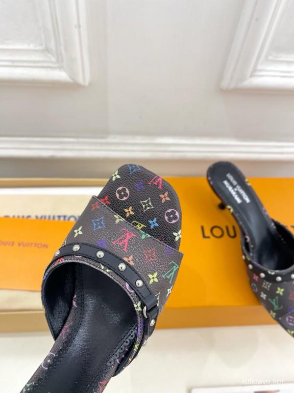 2025 Women Louis Vuitton Multicolor Leather Kitten Heel Studded MJ00290