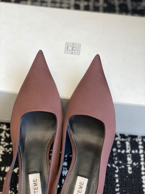 2025 Women Toteme Brown Satin Slingback Pointed Toe Heels