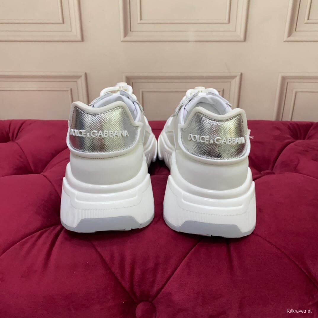 2025 Unisex Dolce & Gabbana White Grey Leather Lycra Sneakers DG Craft LY00330(F)/LY00340(M)