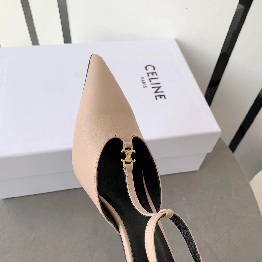 2025 Women Celine Beige Calfskin T-Strap Pumps