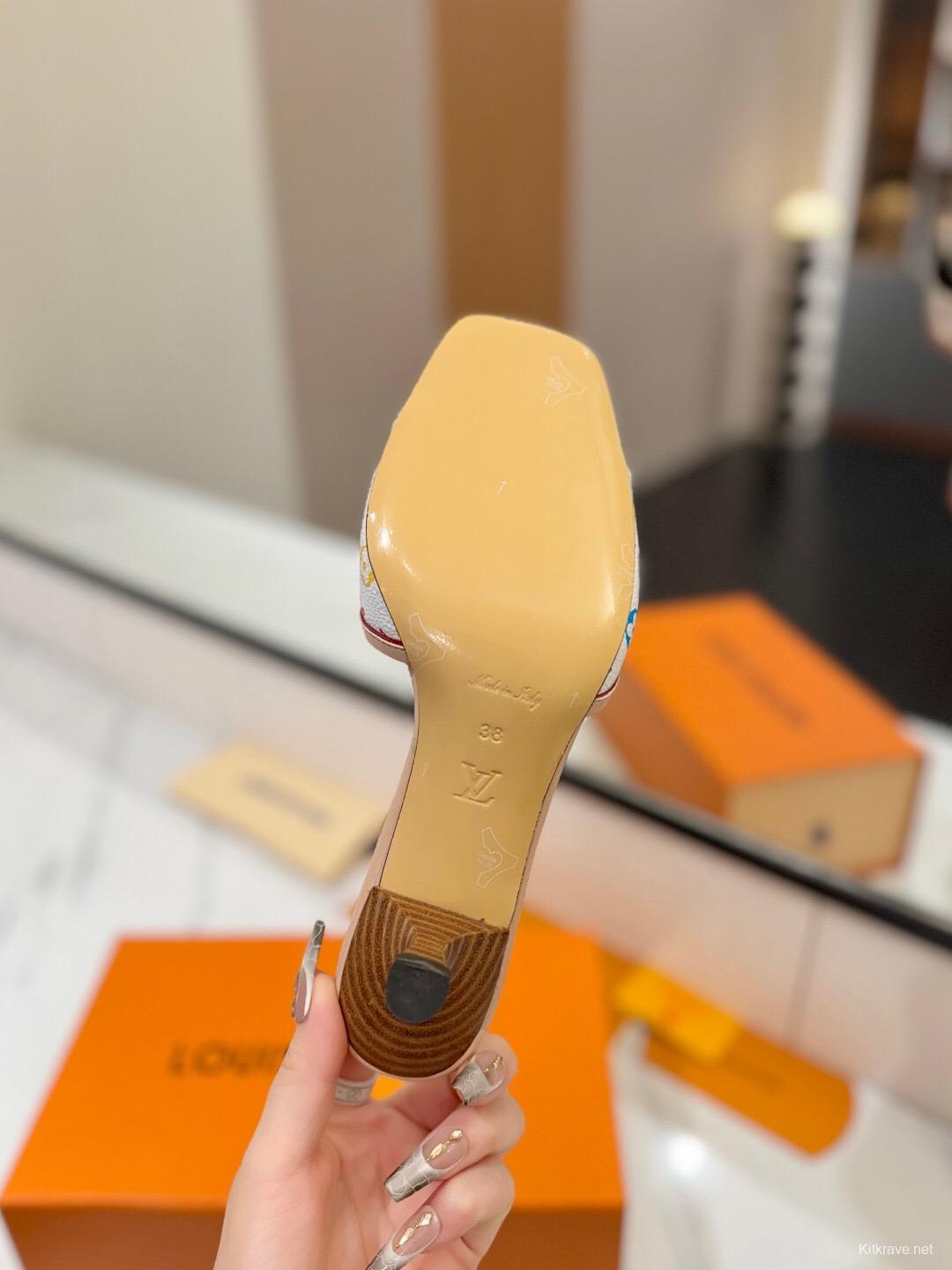 2025 Women Louis Vuitton White Multicolor Leather Sandals