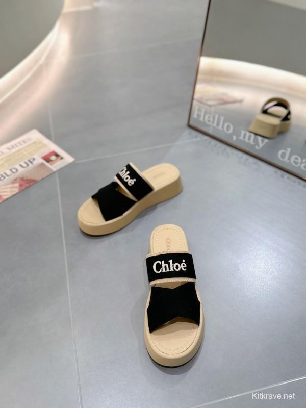 2025 Chloe Black Fabric Slippers LY00240