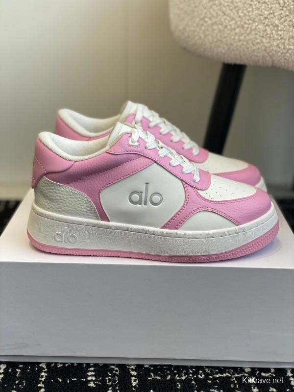 2025 Women Alo White Pink Leather Sneakers KFY00280
