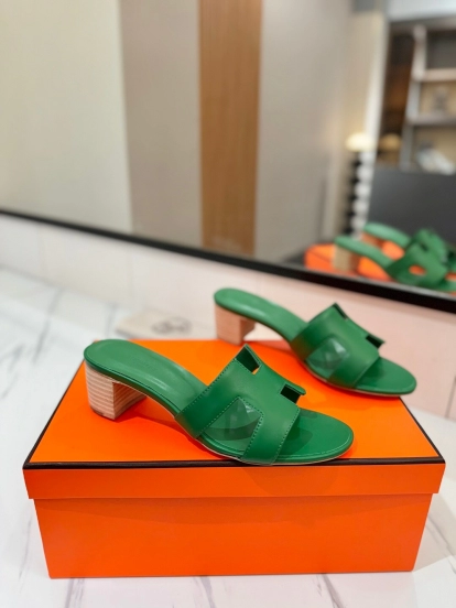 2025 Women Hermès Green Leather Sandal