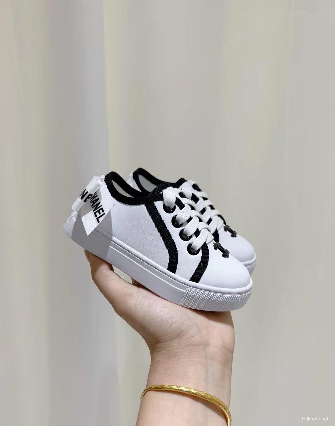 2024 Kids CHANEL White Black Canvas Casual Shoes